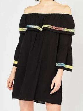 entro Black Off-Shoulder Dress with Rainbow Trim